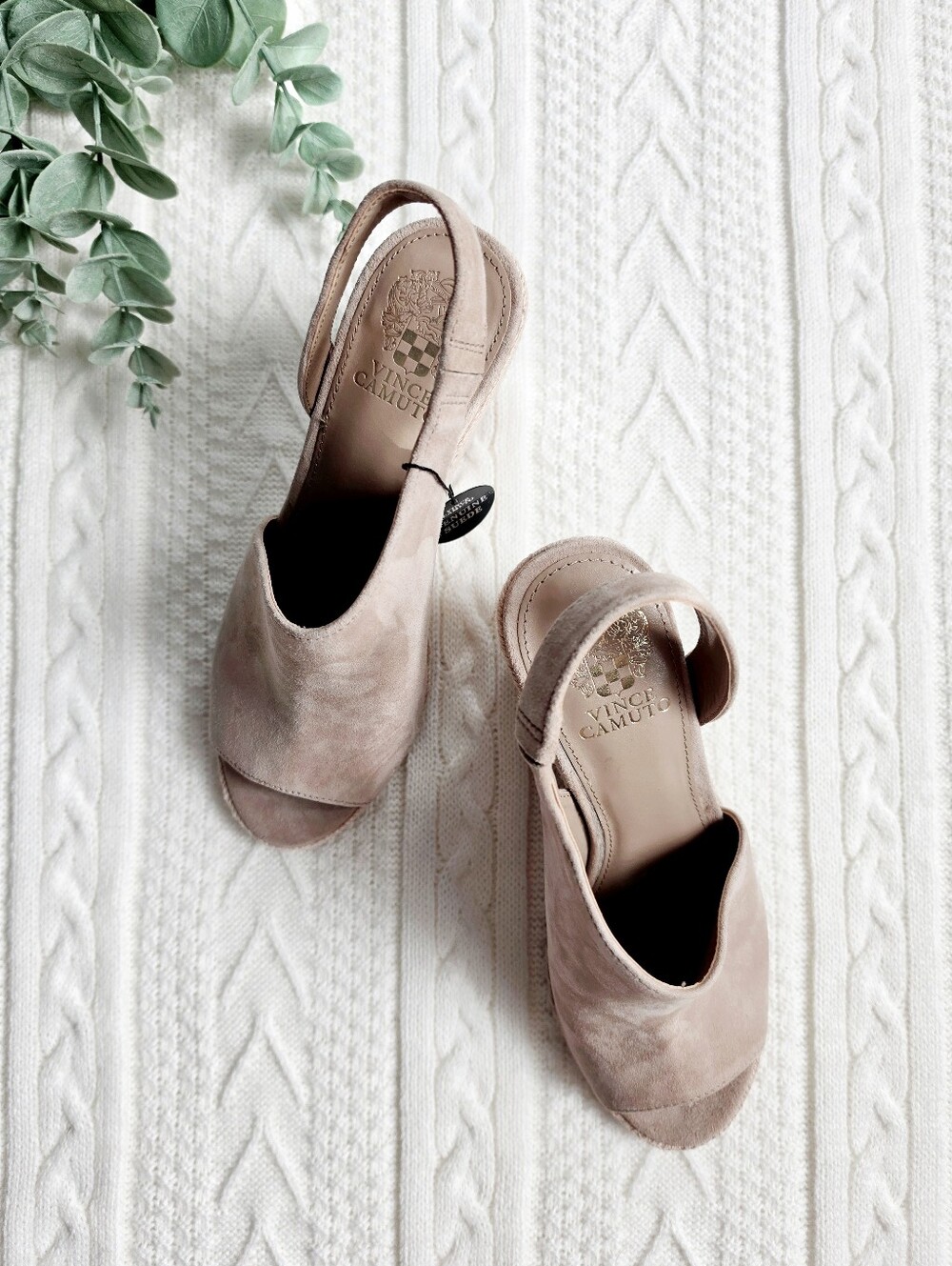 Vince Camuto Suede Leather Espadrille Wedges Heels Beige Frezma Peep Toe 8.5 NWT - Picture 6 of 13